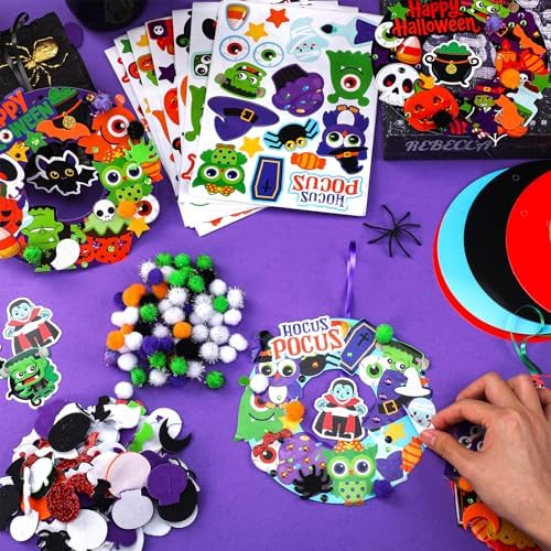 Hollowfly 48 Sets Halloween Wreath Craft Kits, DIY Boo Wreath with Stickers