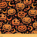 Halloween Fabric by The Yard Cartoon Hippie Gothic Style Pumpkin Fabric for Kids Sewing Lovers Cute Starry Stars Moon Soft Polyester No Stretch 5 Yards,180" Lx59 W Orange Black