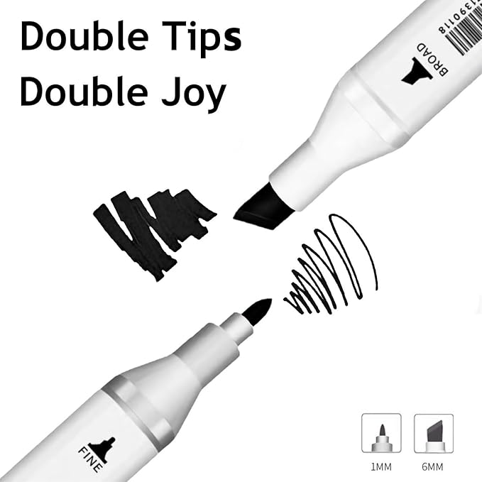 6pcs Black Alcohol Markers Set, Dual Tips Art Markers Drawing Sketched Double - Image 2