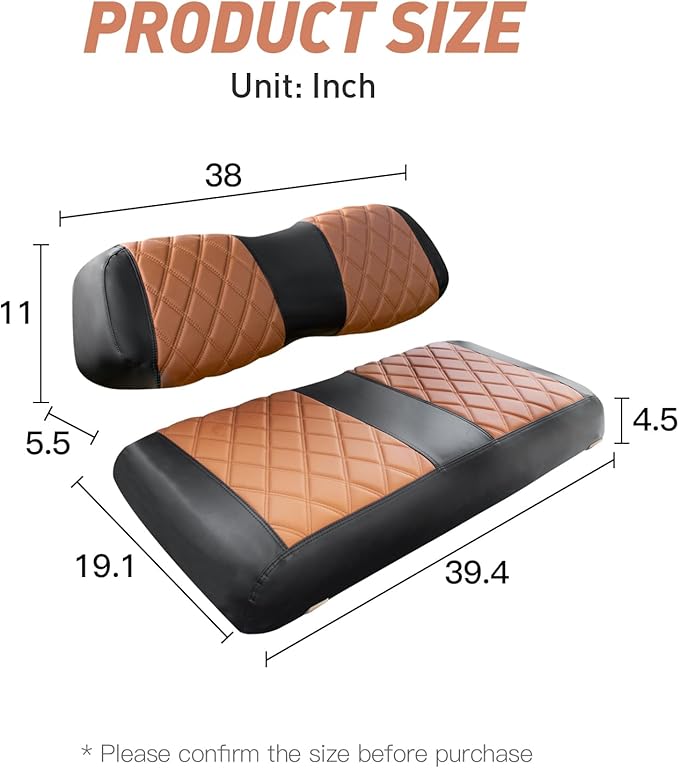 NOKINS Golf Cart Club Car DS 2000.5-Up Diamond Seat Covers Kit, Fits Club Car DS OEM Standard Front Seat Cushion, Golf Cart Vinyl Seat Cover, No Nails Required (Brown and Black)
