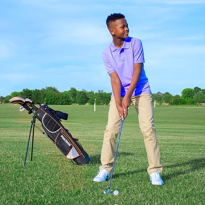 PGA Tour Youth Golf Club Set for Ages 5-15+ (3’5”-5’10”), Right and Left-Handed Kids Golf Sets – Beginner Junior Golf Clubs with Lightweight Stand Bag, Mallet Putter, Hybrid, Driver