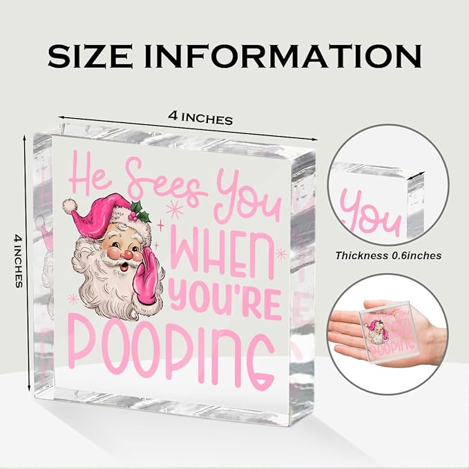 Funny Santa Desk Decor Acrylic Sign 4X4 Inch, Humorous Christmas Decorations - Image 2
