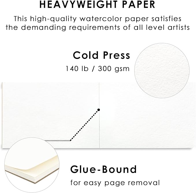 Grabie Watercolor Paper Pad, 100% Cotton, 15 Sheets, Glue Bound, Acid-Free Cold - Image 3