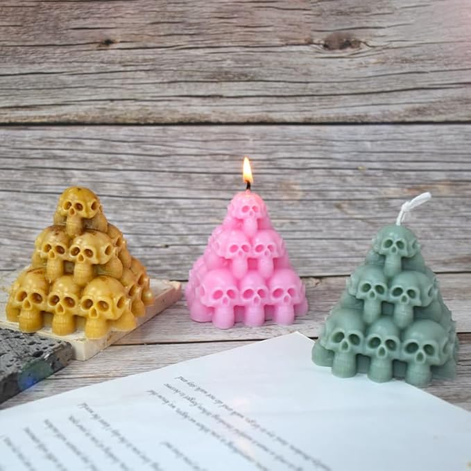 Halloween Skull Head Pyramid Candle Silicone Mold, DIY 3D Carved Skeleton - Image 6
