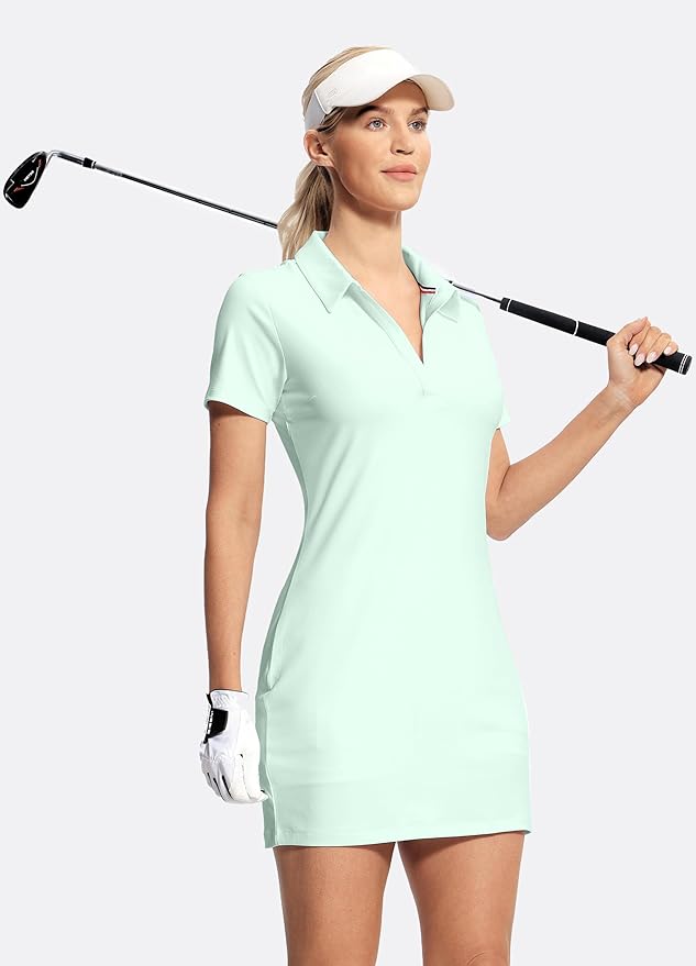 Hiverlay Golf Dresses for Women with Shorts and Pockets, V-Neck Short Sleeve Tennis Dress, Workout Athletic Dresses