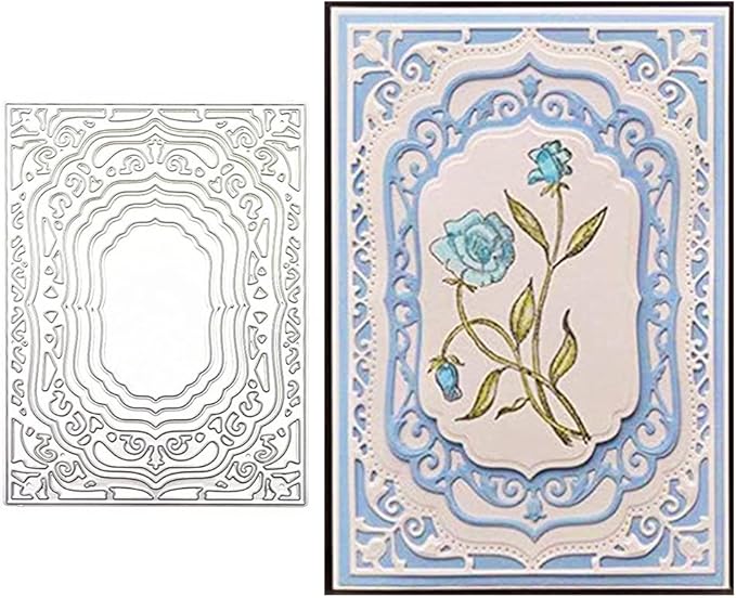 Lace Rectangle Frame Metal Die Cuts, Flower Border Square Frames Layering Label by Kashoer