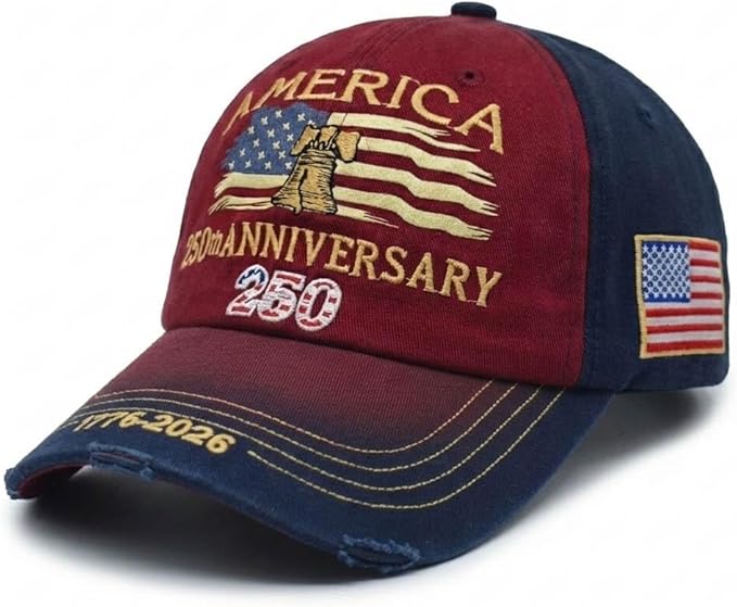 USA 250th Anniversary Hat, Adjustable 250th Anniversary Printed Patriotic Baseball Caps, Tribute Retro Washed Hat