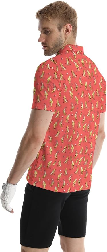 HUURAY Funny Golf Polos for Men Funny Print Short Sleeve Shirts Quick Dry Polo Shirts Hawaiian Shirt Performance Golf Outfits