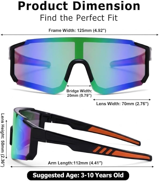 Kids Baseball Sunglasses - Youth Baseball Sunglasses for Toddler Boys Girls - Sports Softball Shades Age 3-10