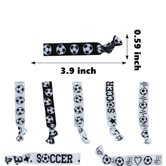 YKW 32 Pack Soccer Headbands Hair Ties No Crease Elastic Sports Hair Accessories for Women Girls Players - Team Gifts Sports Party Favors Black White Soccer Ribbon Ponytail Holders