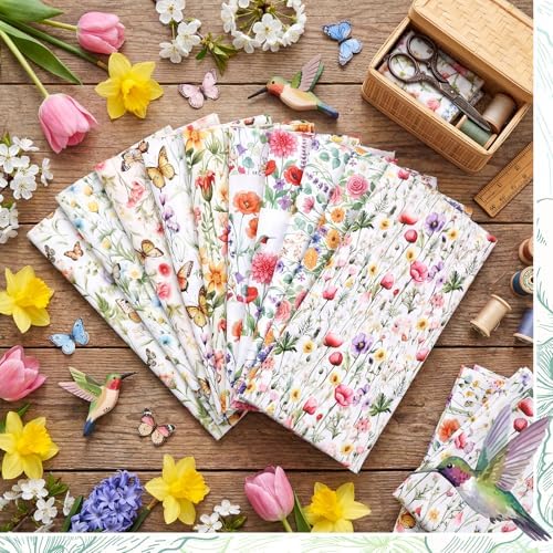 Hahafelt 10 Pcs Summer Wildflower Quilting Fabric Bundles 20 x 20 Inch