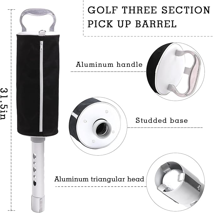 HOW TRUE Golf Ball Shag Bag with Aluminum Handle and Frame | Shag Bag for Golf Balls Golf Ball Retriever | Hold up to 70 Balls (Black)