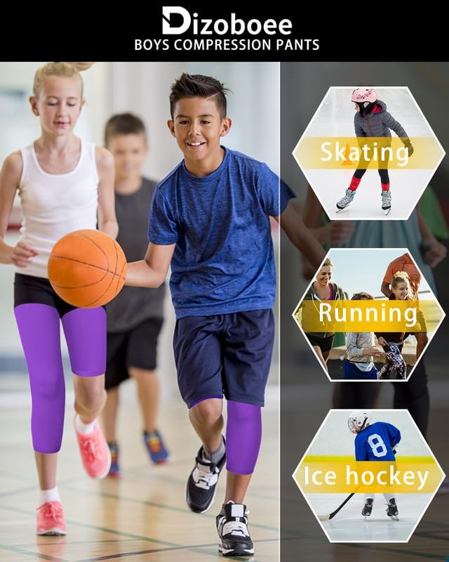 Youth Boys Compression Pants One Leg 3/4 Athletic Leggings for Sports Kids Basketball Tights Football Baseball Pants