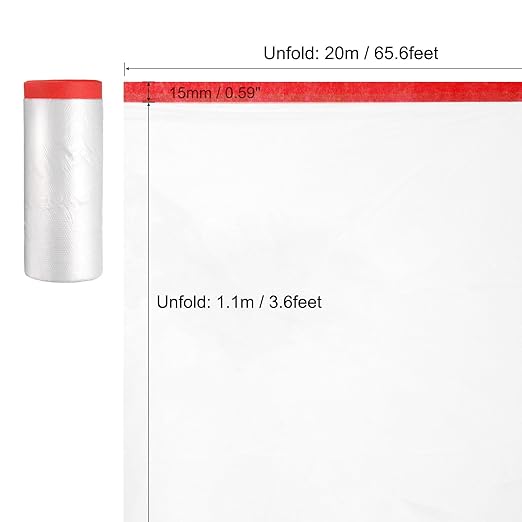 uxcell Pre-Taped Masking Film, 3.6ft x 66ft High-Tack Painters Tape Plastic - Image 2