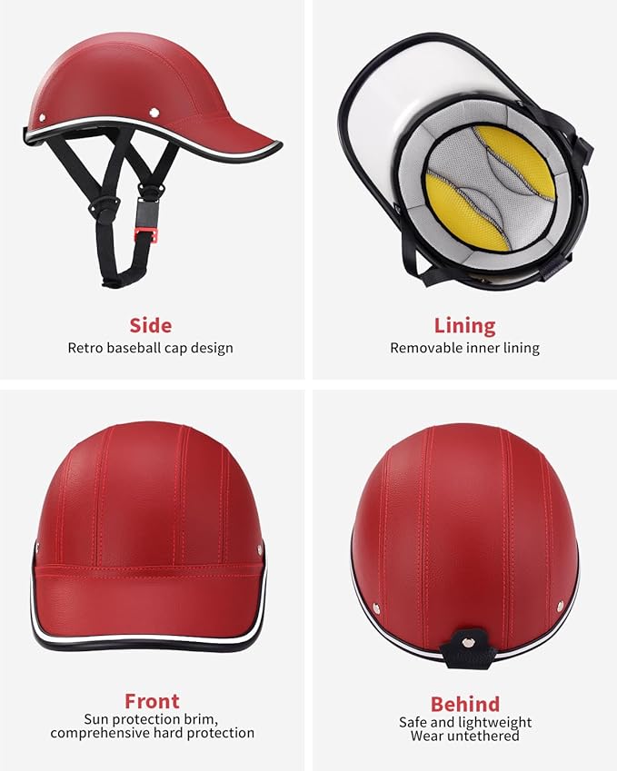 Adult Baseball Cap Helmet - Urban Style for Golf, Low Profile Urban Commute PU Retro Leather Hat for Men & Women