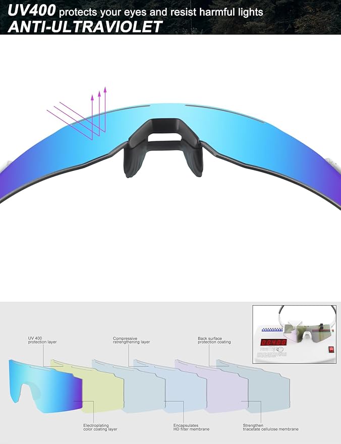 OULAIQI Cycling Sunglasses Polarized Sunglasses for Cycling Men Women with 1 Lens or 3 Interchangeable Lens Baseball Glasses