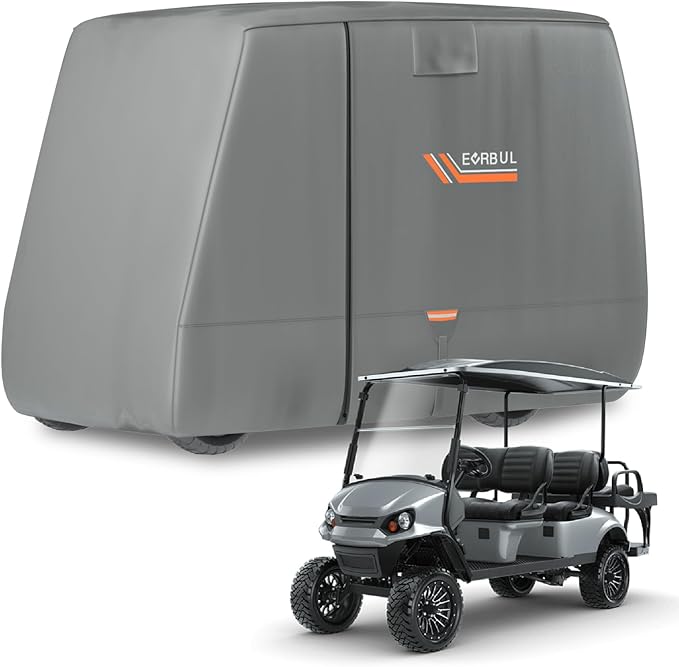 EVRBUL Golf Cart Cover 4/4+2 Passenger Heavy Duty 420D Waterproof Golf Cart Covers with Three Zipper Doors Compatible with EZGO, Club Car, Yamaha Golf Carts, Windproof Sunproof Golf Carts Cover (Gray)