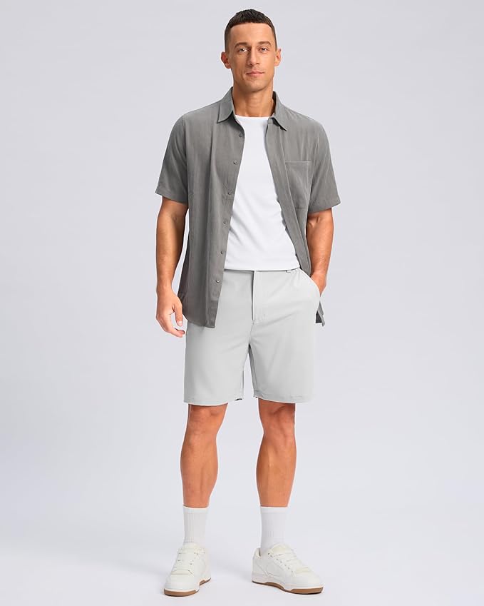 Pudolla Men's Casual Shorts 7"/9"/5" Lightweight Golf Shorts with 3 Pockets Stretch Quick Dry Comfy Work Shorts