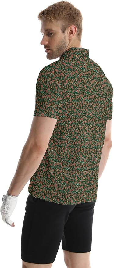HUURAY Funny Golf Polos for Men Funny Print Short Sleeve Shirts Quick Dry Polo Shirts Hawaiian Shirt Performance Golf Outfits