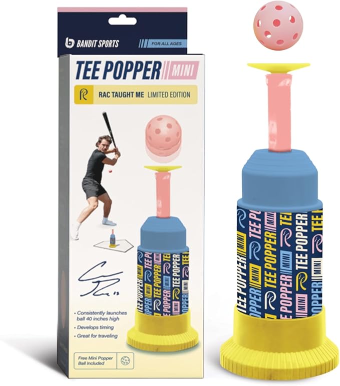 Bandit Sports Coach RAC Tee Popper Mini, Hitting Tee for Perfect Swings, Batting Machine for Practicing Hitting Without a Pitcher Blue