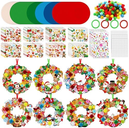 Hollowfly 48 Sets Christmas Wreath Craft Kits with Stickers