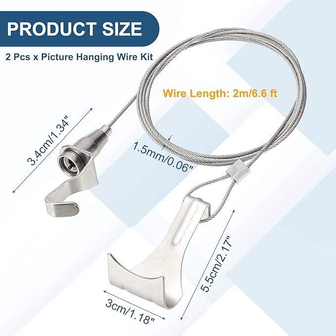 uxcell 5Pcs Picture Hanging Wire Kit, 2 m x 1.5 mm Heavy Duty Picture Hangers - Image 2