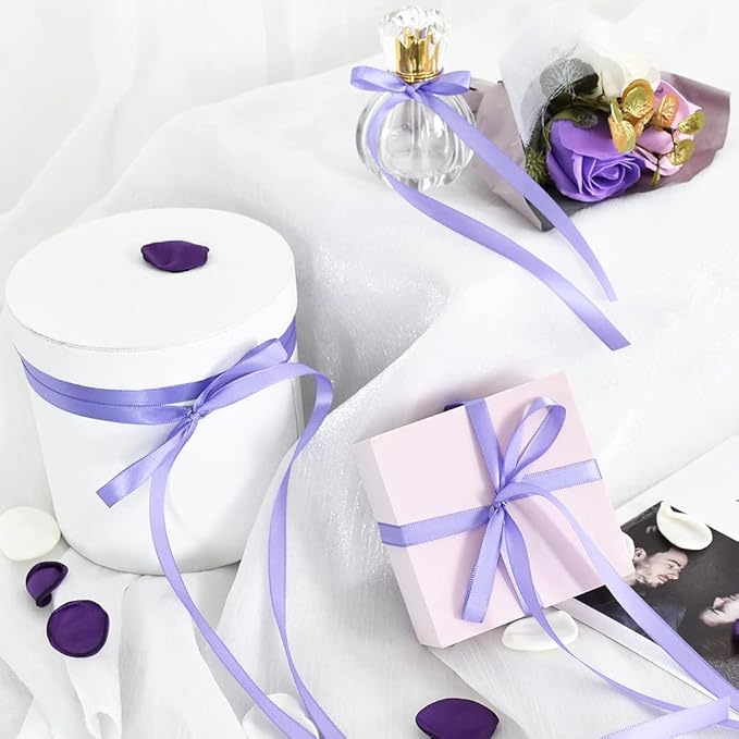 TONIFUL 3/8 in x 100yds Light Purple Satin Ribbon Thin Solid Fabric Ribbons Roll - Image 4