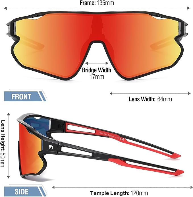 DUCO Kids Sunglasses Youth Baseball Sun Glasses Lightweight TR90 Frame UV400 Sports Cycling Shades for Boys Girls DK268