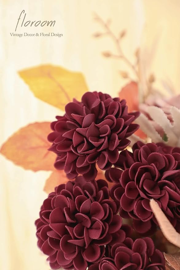 Floroom Artificial Dahlia Flowers 25pcs Real Looking Burgundy Foam Fake Roses - Image 4
