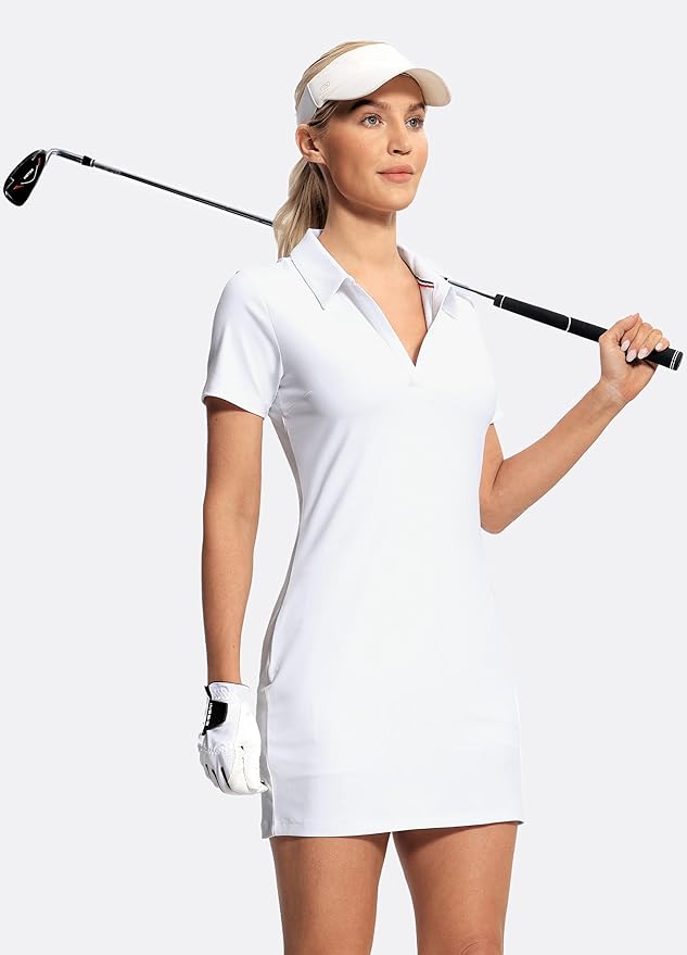 Hiverlay Golf Dresses for Women with Shorts and Pockets, V-Neck Short Sleeve Tennis Dress, Workout Athletic Dresses
