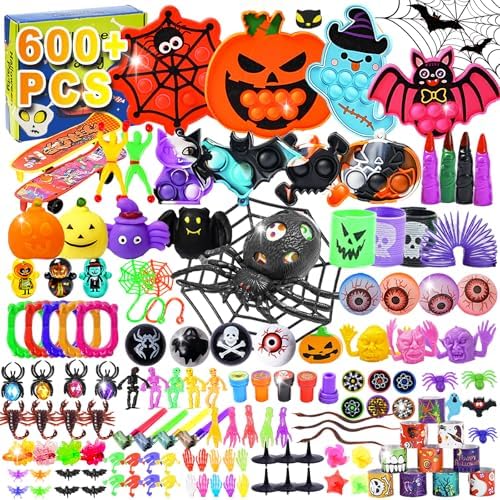 600 Pcs Halloween Party Favors for Kids, Fidget Toys Bulk, Prizes for Kids, Halloween Toys Treats Gifts, Carnival Treasure Classroom Prizes Box, Goodie Bag Stuffers, Party Toy Supplies