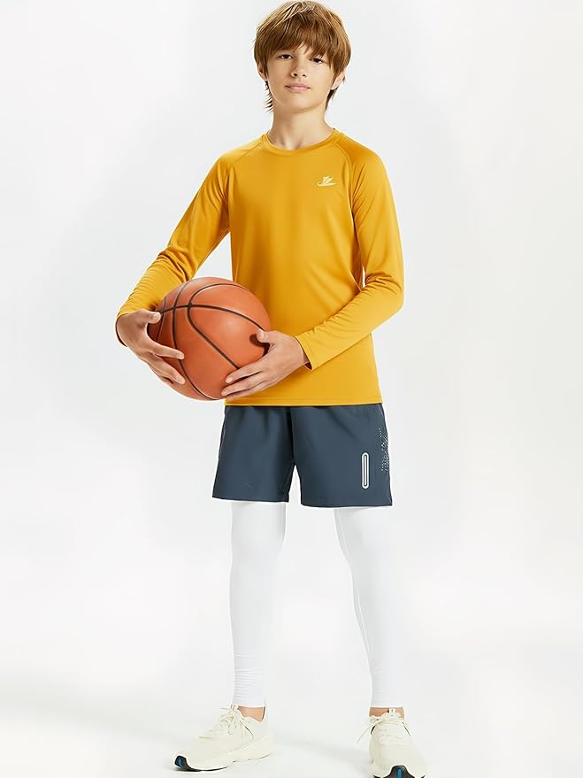 DEVOROPA Youth Boys Compression Shirt Long/Short Sleeve Football Baseball Undershirt Quick Dry Kids Sports Baselayer Crewneck