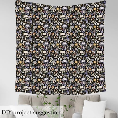 Castle Fairy Sun Moon Fabric by The Yard Boho Butterfly Diamond Fabric Soft Polyester No Stretch Magic Wizard Craft Patchwork Decor for Quilting Sewing 2 Yard,72" Lx59 W Black Purple Golden