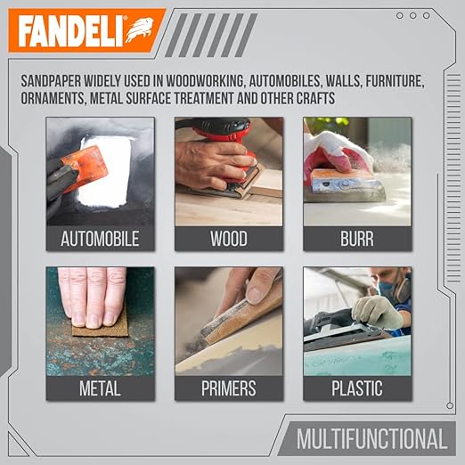 Fandeli | Multi-Purpose Sandpaper | 220 Grit Aluminum Oxide | 75 Sheets of 9'' - Image 5