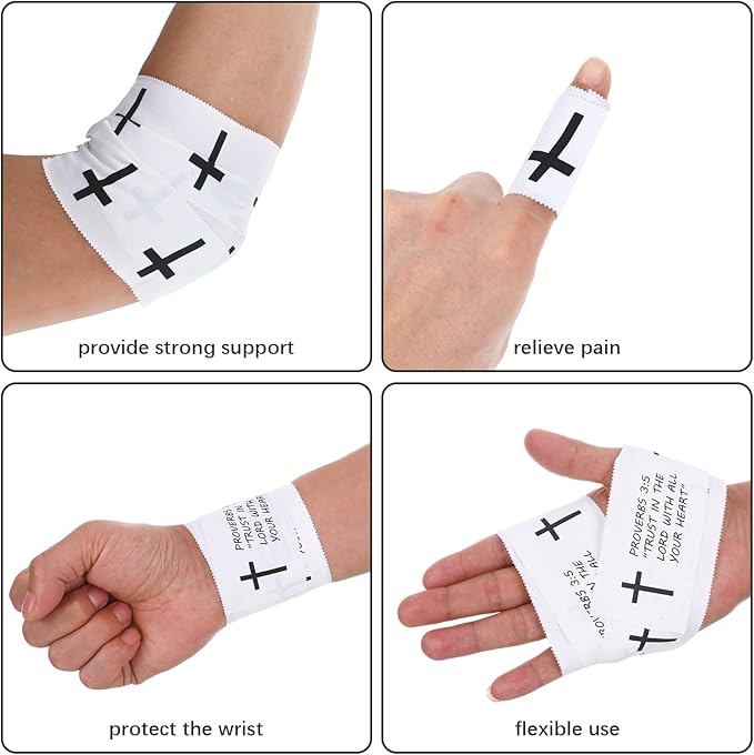 2PCS Pre-Wrap Christian Athletic Tape for Sports 2 Inch Wide Soccer Baseball Wrist Tape Religious Cross Wrist Tapes Accessories, Sport Supplies for Football Sports Baseball Gymnastics Athlete Injury