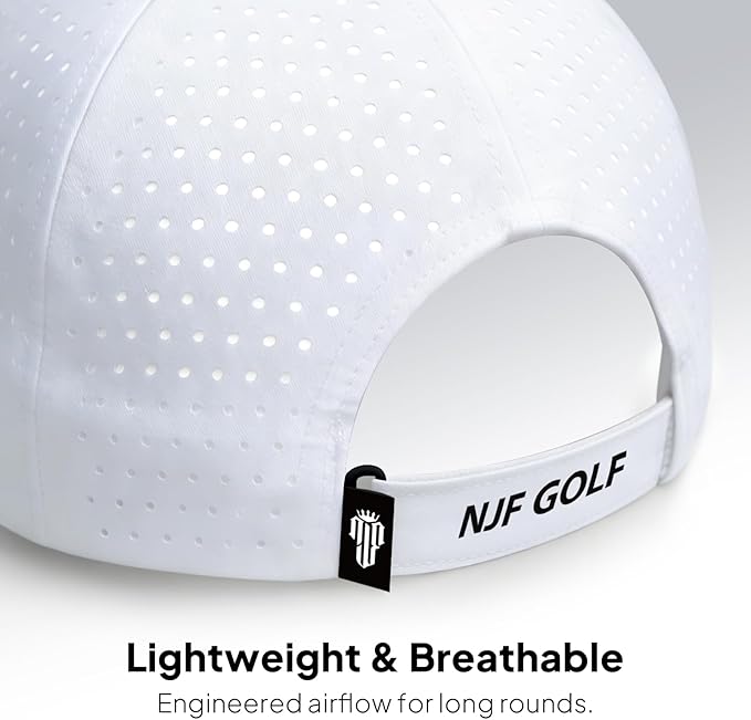 NJF Golf Hat Men - Breathable Mens Golf Hats, Adjustable Rope Hook and Loop Style Cap, Convenient Cap with Tee Holder