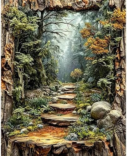 PHANTASYART Misty Forest Path Paint by Numbers Kit for Adults 16x20inch