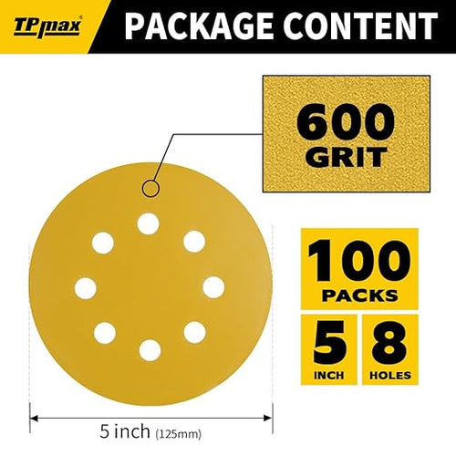 100PCS 5 Inch 600 Grit 125mm 8 Hole Sanding Discs Sandpaper - Image 2