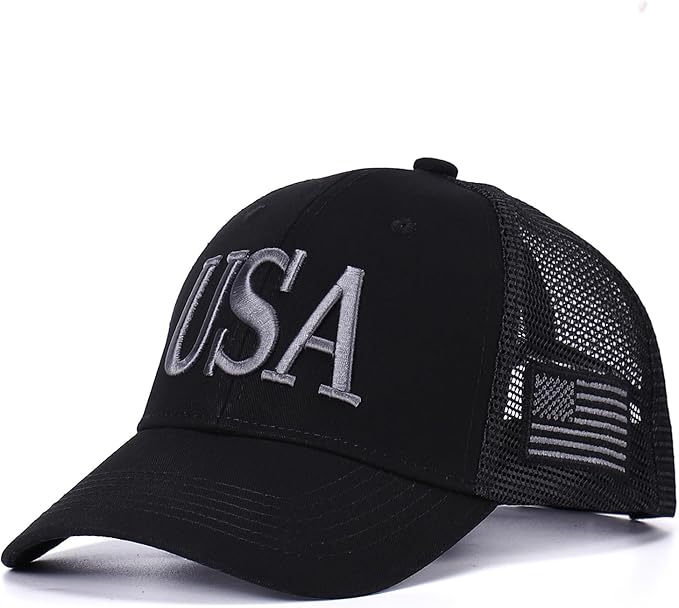 USA Trucker Hat for Men & Women American Flag Cap Adjustable Baseball Cap Mesh Snap Patriotic 3D Embroidered Cap