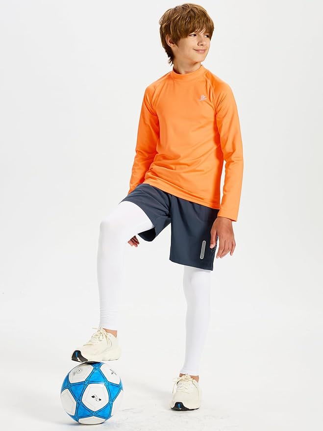 DEVOROPA Youth Boys Compression Thermal Shirt Long Sleeve Kids Fleece Baselayer Soccer Baseball Undershirt Slim/Regular/Husky