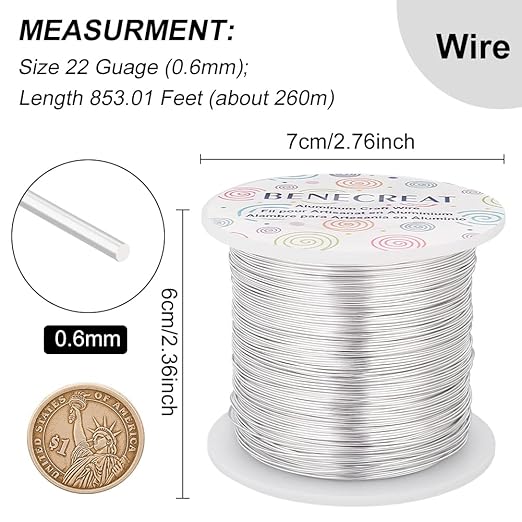 BENECREAT 22 Gauge Silver Aluminum Wire 850FT Decor Jewelry Craft Wire Beading - Image 2