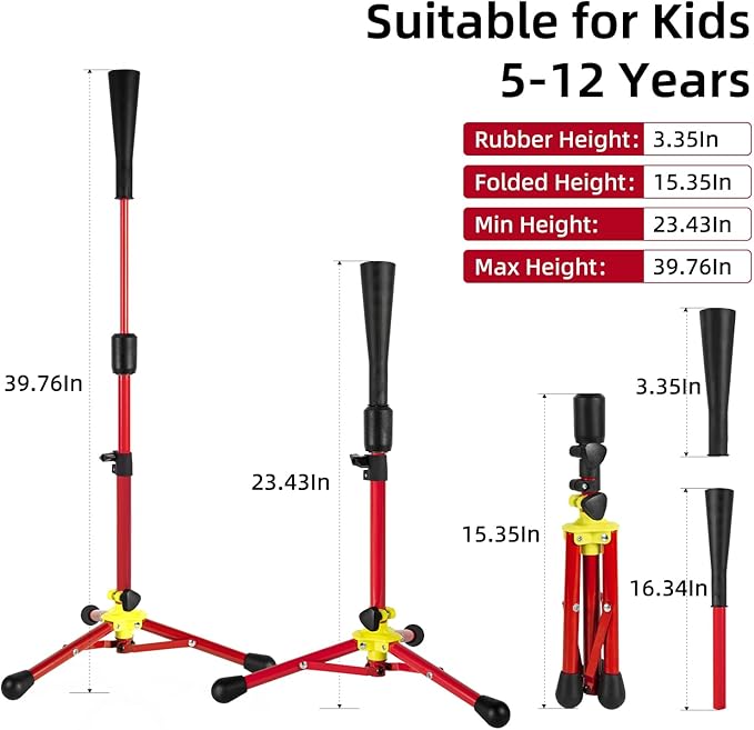 23.5 to 39.76 Inches Baseball Tee for Kids, Batting Tees for Baseball with Carry Bag, Portable Stable Tanner Tee, Baseball Training Equipment Aged 5-12, Softball Tee for Batting and Hitting