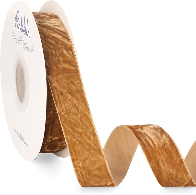 Ribbli Khaki Velvet Ribbon 1 Inches Luxury Crinkled Brown Christmas Ribbon by Ribbli
