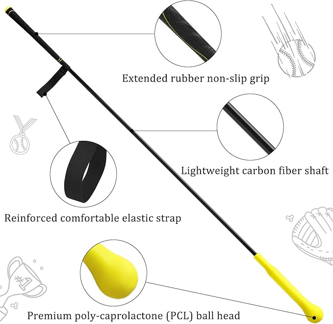 Baseball Hitting Stick,Batting Practice Equipment for Baseball and Softball,Extended Handlebar with Grip Strap,Ideal One-on-One Baseball Training Equipment