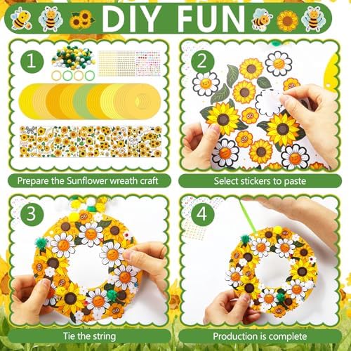 Hollowfly 48 Sets Sunflower Craft Kits DIY Paper Wreath Ornaments
