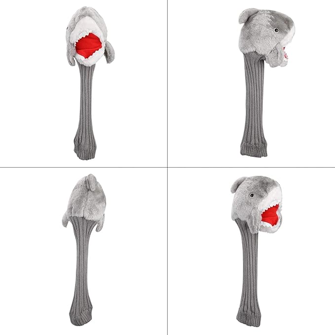 Tiiyee Shark Golf Head Cover, Animals Driver Headcover 3 5 Wood Putter Club Protector Funny Cartoon Plush Cloth Stylish Protection Long Neck for Adults Kids Golfer Men Women Lovers Gift Accessories