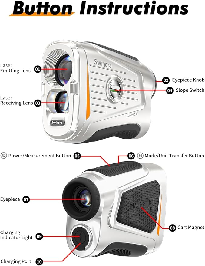 Magnetic Golf Rangefinder with Slope – 7X Magnification, 1300Y Range Finder Golf for All Levels, Fast Flag Lock Vibration, Rechargeable, Waterproof Golf Accessories for Men and Women