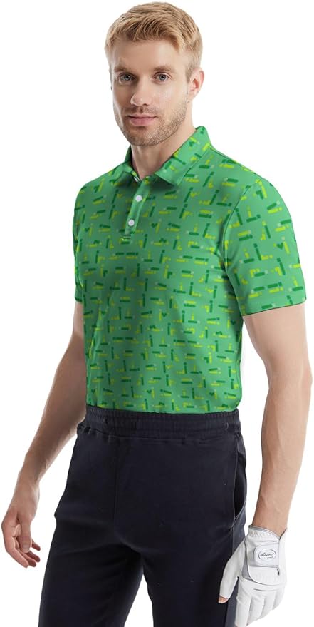 HUURAY Funny Golf Polos for Men Funny Print Short Sleeve Shirts Quick Dry Polo Shirts Hawaiian Shirt Performance Golf Outfits