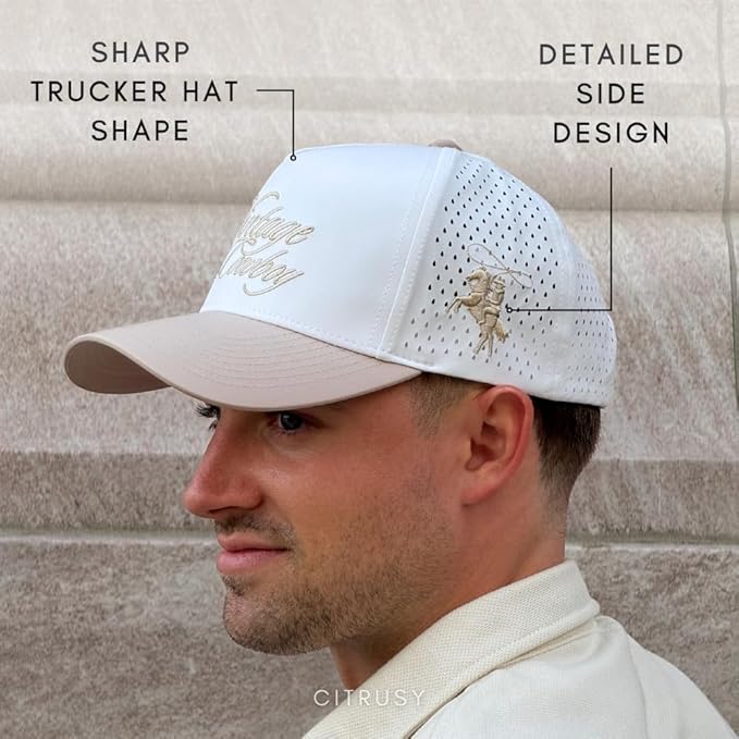 CITRUSY Athletic Trucker Golf Hat | Performance Mens 5 Panel Cap | Cool Breathable Waterproof Workout Running Snapback
