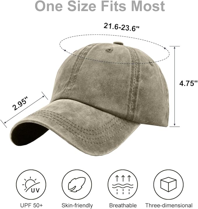 Womens Vintage Washed Distressed Baseball-Cap with Ponytail Hole Sport Golf Hat